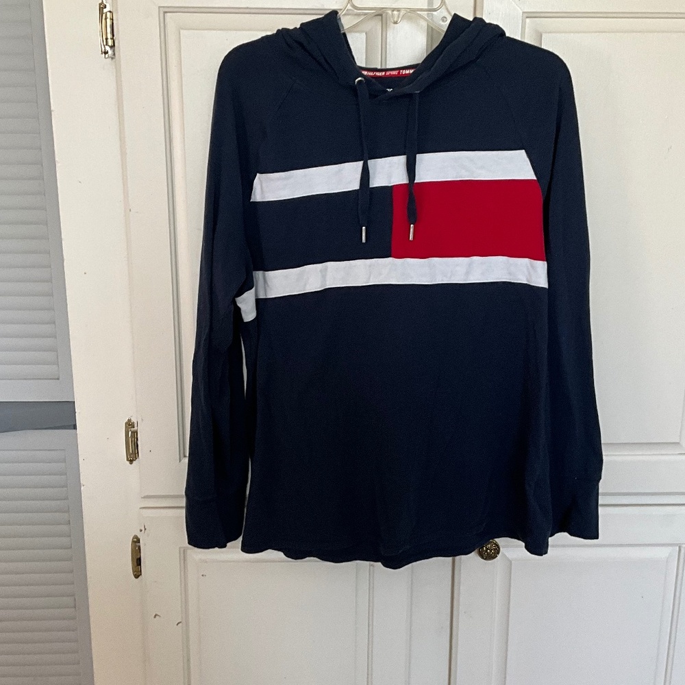 Tommy Hifiger XL long sleeve activewear red white and blue hooded top - Picture 2 of 5